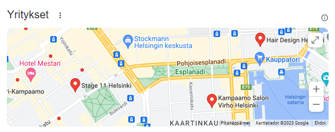 Kuvassa Googlen paikallisten hakutulosten kartta.